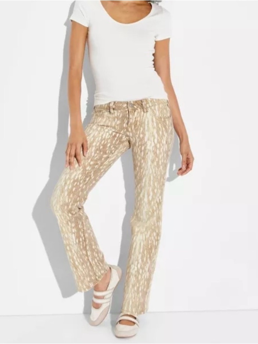 wild fable Beige Patterned Boot-Cut Jeans